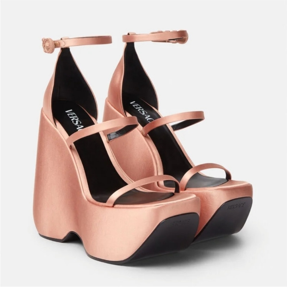 VERSACE WOMENS SATIN TRIPLATFORM SANDALS
